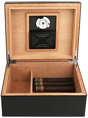 Black Leather Cigar Humidor Humidifier Box with Hygrometer