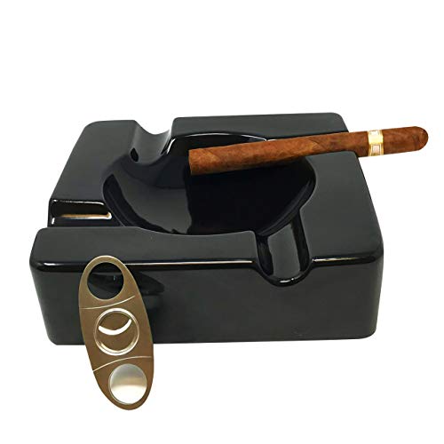 Ceramic Cigar Ashtray Bundled with Cigar Cutter