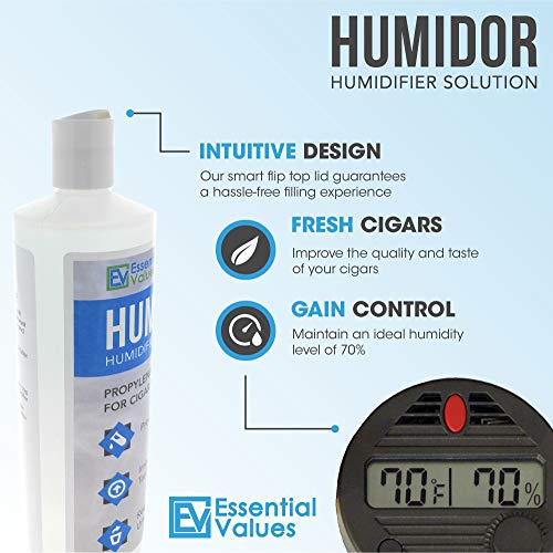 Cigar Humidor Solution, Best 16oz Propylene Glycol Formula for Cigar Humidifiers, Keep Stogies Fresher Than Ever - Comparable to Other Brands by Essential Values